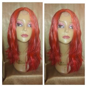 14" 100% human virgin red body wave hair wig